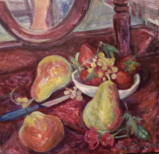 still life with pears, grapes and strawberries